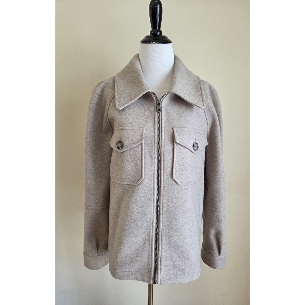 NWOT Cambridge Dry Goods Women's L Modern Minimalist Felted Beige Tan Zip Jacket